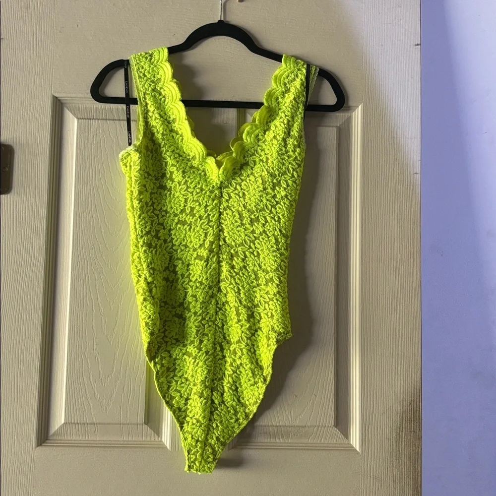 Bebe Addiction Neon yellow Lace  Bodysuit